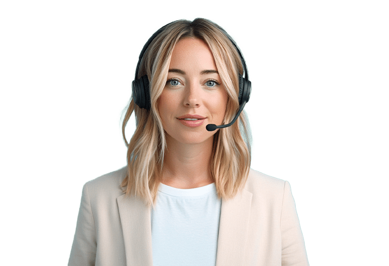 Blonde Frau mit Headset